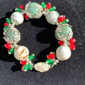 Porcelain And Sterling Christmas Bracelet